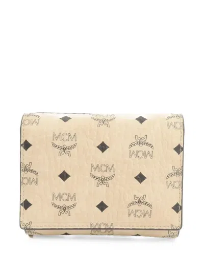 Pre-owned Mcm Monogram-print Wallet In Neutral