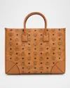 Mcm Munchen Large Visetos Tote Bag In Cognac