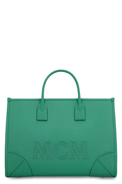 Mcm München Leather Tote In Green