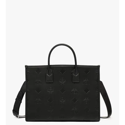 Mcm München Tote In Maxi Monogram Leather In Black