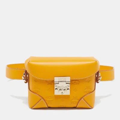 Pre-owned Mcm Mustard Visetos Leather Berlin Convertible Belt Bag In Yellow