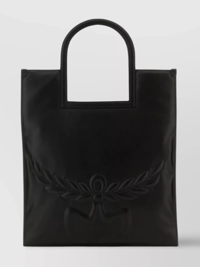 Mcm Nappa Leather Shopping Bag With Laurel Motif In Black