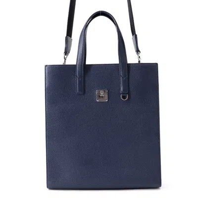 Pre-owned Mcm Navy Leather Handbag Tote Bag ()