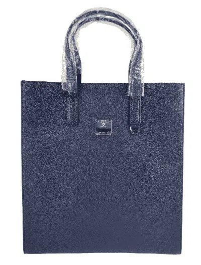 Mcm Navy Leather Messenger Tote Bag With Camo Print In Navy/blue