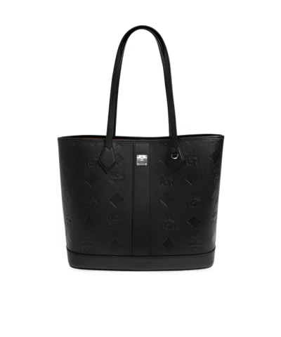 Mcm New Liz Shopper In Embossed Monogram Leather In Black