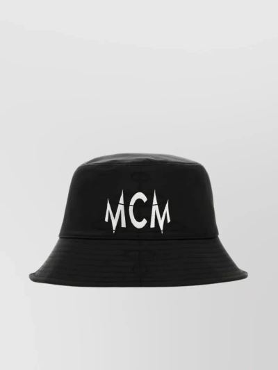 Mcm Nylon Bucket Hat With Wide Brim And Stitched Detailing In Black