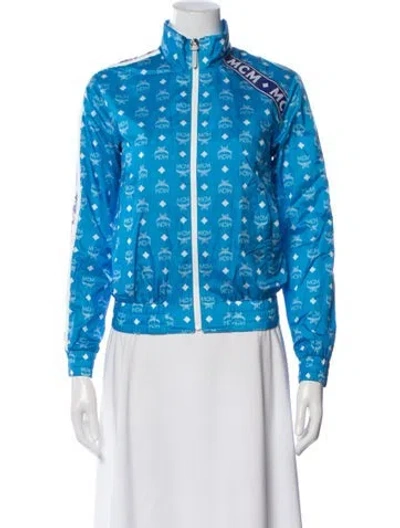 Pre-owned Mcm Nylon Graphic Print Bomber Jacket W/ Tags In Blue
