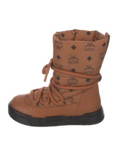 Pre-owned Mcm Nylon Graphic Print Snow Boots W/ Tags In Brown