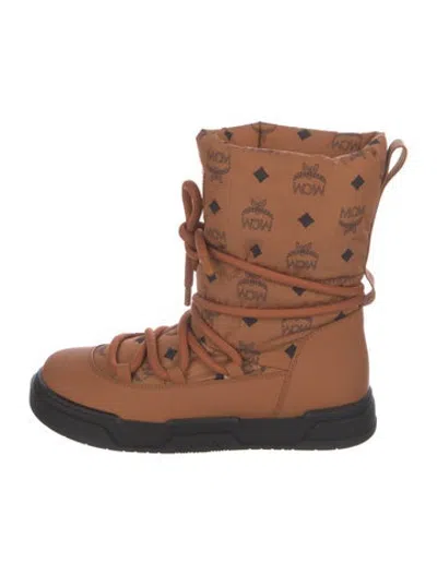 Pre-owned Mcm Nylon Graphic Print Snow Boots W/ Tags In Brown