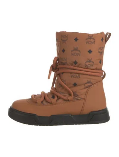 Pre-owned Mcm Nylon Printed Snow Boots W/ Tags In Brown