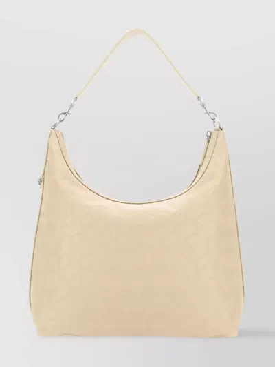 Mcm Nylon Shoulder Bag With Leather Handle And Fabric Strap In Cream