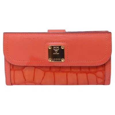 Pre-owned Mcm Orange Croc-embossed Leather Continental Wallet