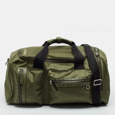 Pre-owned Mcm Ottomar Olive Green/black Nylon Weekender Bag