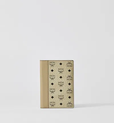 Mcm Ottomar Passport Holder In Visetos Leather Mix In Beige + Black