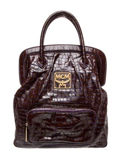 Pre-owned Mcm Patent Leather Backpack In Brown