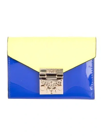 Pre-owned Mcm Patent Leather Colorblock Pattern Wallet In Blue