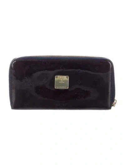 Pre-owned Mcm Patent Leather Continental Wallet In Blue