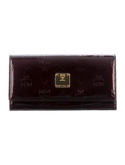 Pre-owned Mcm Patent Leather Graphic Print Continental Wallet In Burgundy