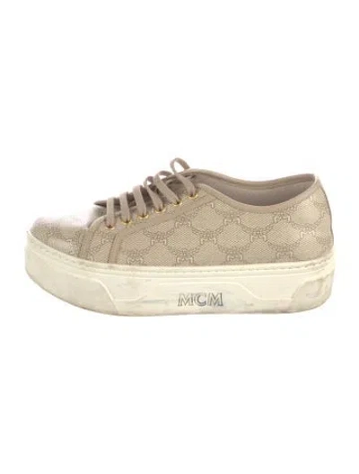Pre-owned Mcm Patent Leather Graphic Print Sneakers In Gold