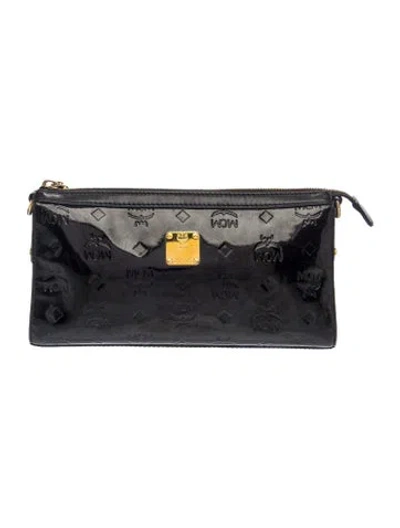 Pre-owned Mcm Patent Leather Messenger Bag In Black