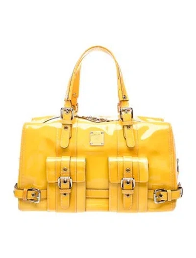 Pre-owned Mcm Patent Leather Top Handle Bag In Yellow
