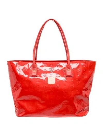 Pre-owned Mcm Patent Leather Tote In Red