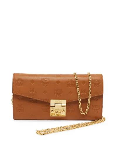 Pre-owned Mcm Patricia Laurel Lock Wallet On Chain In Brown