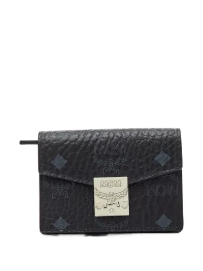 Pre-owned Mcm Patricia Visetos Card Case In Black