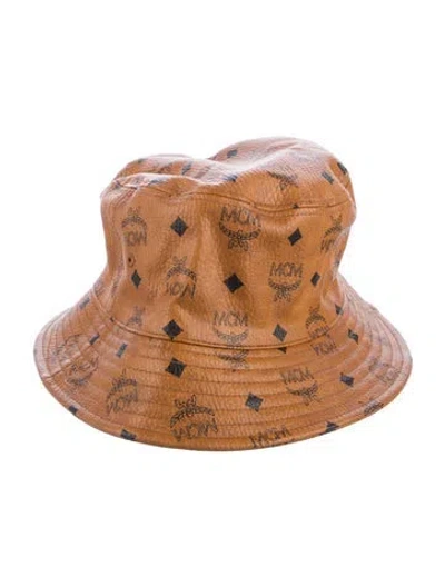 Pre-owned Mcm Pattern Print Pvc Bucket Hat In Brown