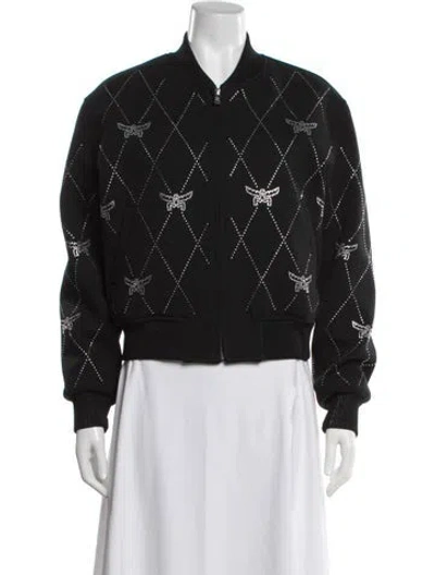 Pre-owned Mcm Patterned Bomber Jacket In Black