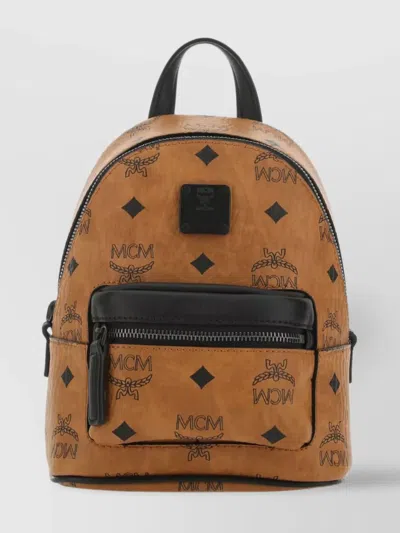 Mcm Pebble Leather Zip Pocket Bag In Brown