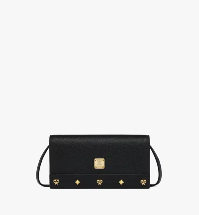 Mcm Pina Crossbody Wallet In Studded Calfskin In Black