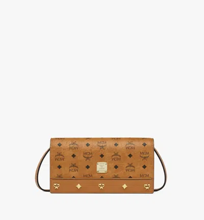 Mcm Pina Crossbody Wallet In Studded Visetos In Brown
