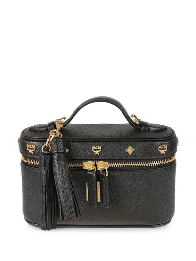 Mcm Pina Logo-stud Leather Vanity Bag In Black