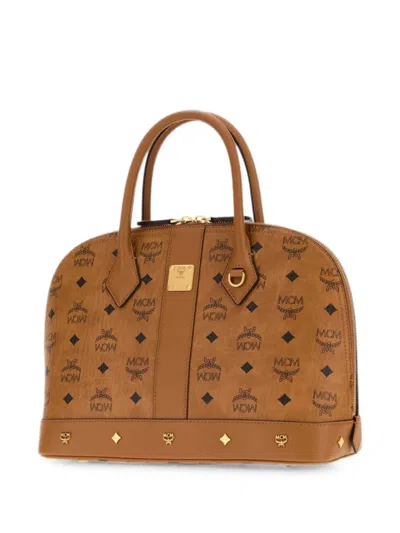 Mcm Pina Visetos-print Studded Tote Bag In Brown