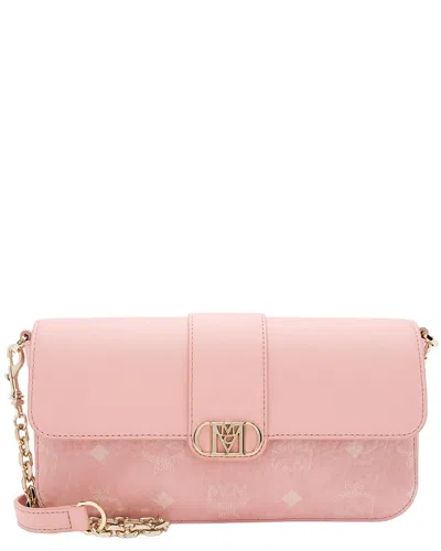 Pre-owned Mcm Pink Calfskin & Coated Canvas Logo Mode Travia Small Shoulder Bag  (authentic Pre-loved)