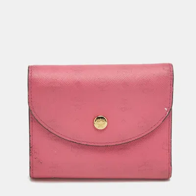 Pre-owned Mcm Pink Visetos Leather Trifold Wallet