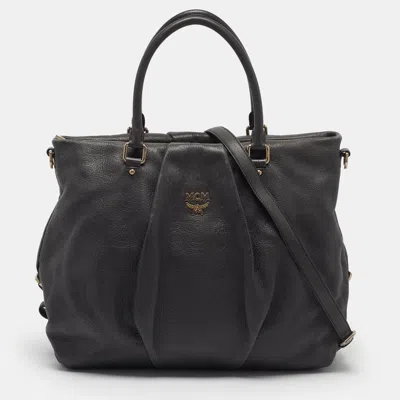 Pre-owned Mcm Pleated Grey Leather Tote