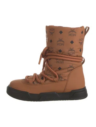Pre-owned Mcm Ponyhair Printed Snow Boots W/ Tags In Brown