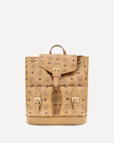 Mcm Printed Canvas Backpack In Sand