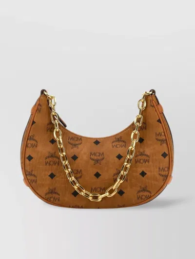 Mcm Printed Canvas Crescent Shoulder Bag