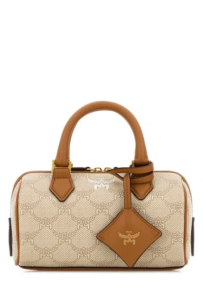 Mcm Printed Canvas Ella Boston Handbag In Ss24oatmeal