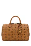 Mcm Printed Canvas Medium Ella Boston Handbag In Cognac