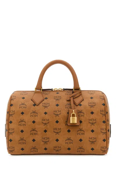 Mcm Printed Canvas Medium Ella Boston Handbag In Brown