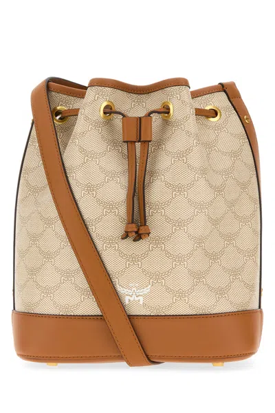 Mcm Printed Canvas Medium Himmel Bucket Bag In White