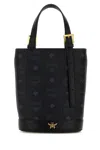 Mcm Mini Aren Vi Visetos Coated Canvas Bucket Bag In Black