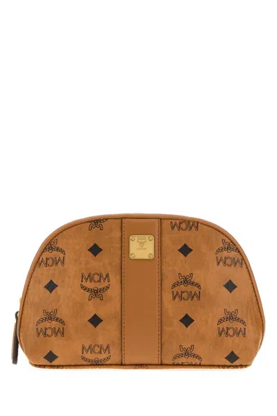 Mcm Printed Canvas Mini Beauty Case In Brown
