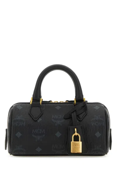 Mcm Printed Canvas Mini Ella Boston Handbag In Black