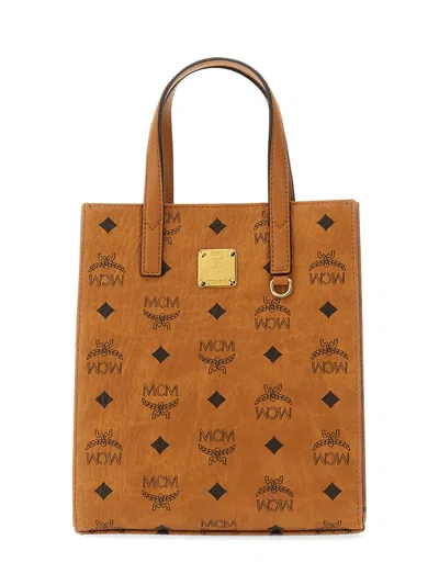 Mcm Printed Canvas Shopping Bag In Orange