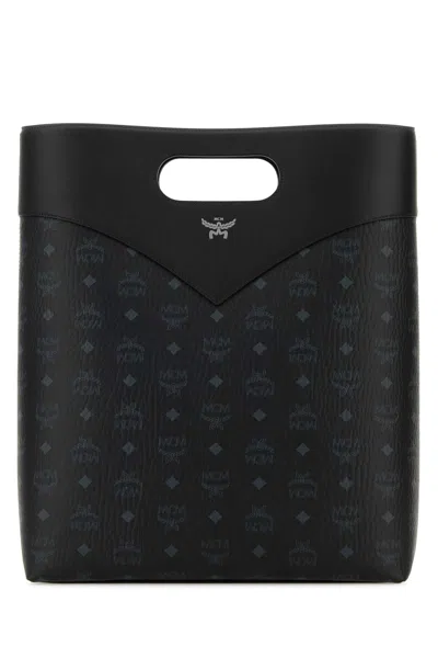 Mcm Monogram Canvas Tote Bag With Cut-out Handles In Black